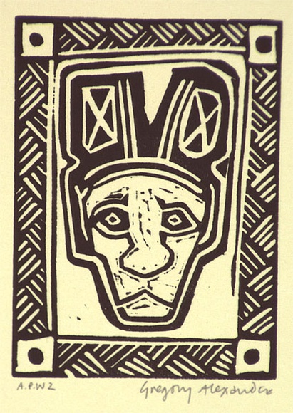 Artist: b'Alexander, Gregory.' | Title: b'African mask' | Date: 1995, September | Technique: b'linocut, printed in black ink, from one block' Artist: b'Alexander, Gregory.' | Title: b'African mask' | Date: 1995, September | Technique: b'linocut, printed in black ink, from one block'
