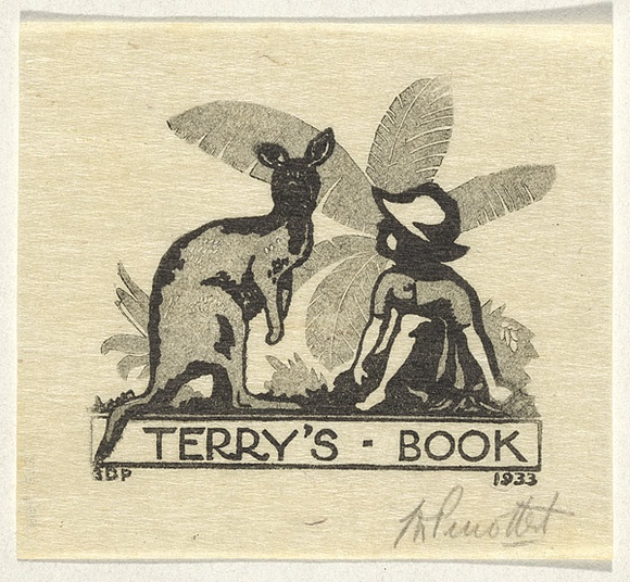 Artist: b'PERROTTET, George' | Title: bBookplate: Terry's book | Date: 1933 | Technique: b'linocut, printed in colour, from multiple blocks' Artist: b'PERROTTET, George' | Title: bBookplate: Terry's book | Date: 1933 | Technique: b'linocut, printed in colour, from multiple blocks'