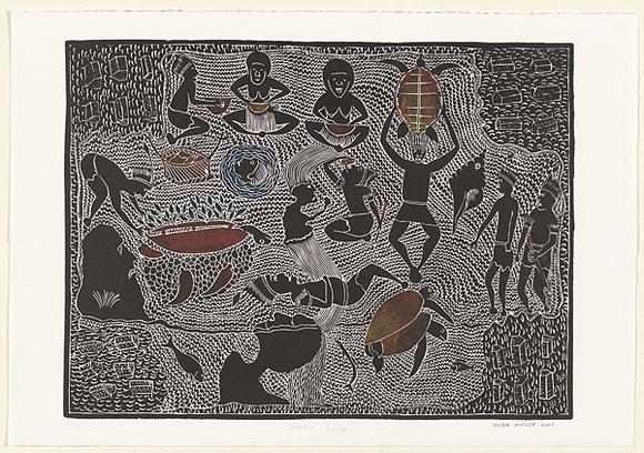 Title: b'Karkal Kula.' | Date: 2001 | Technique: b'linocut, printed in colour, from one block'