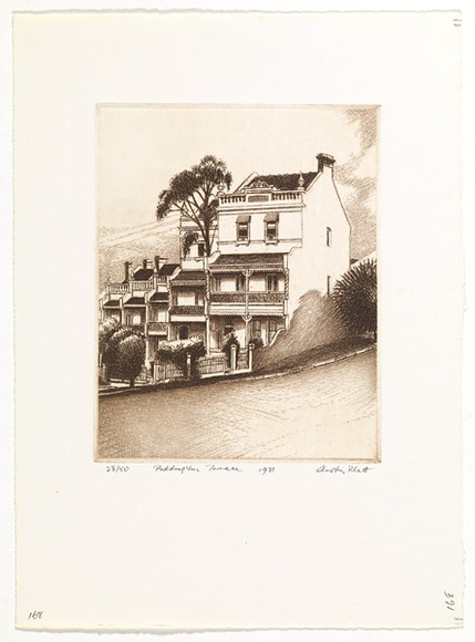 Artist: b'PLATT, Austin' | Title: b'Paddington Terrace' | Date: 1981 | Technique: b'etching, printed in black ink, from one plate' Artist: b'PLATT, Austin' | Title: b'Paddington Terrace' | Date: 1981 | Technique: b'etching, printed in black ink, from one plate'