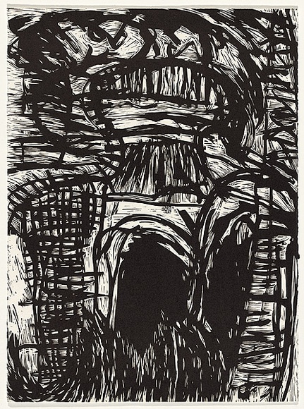 Artist: b'Hesterman, Heather.' | Title: b'Black letter' | Date: 1990 | Technique: b'linocut, printed in black ink, from one block' | Copyright: b'\xc2\xa9 Heather Hesterman' Artist: b'Hesterman, Heather.' | Title: b'Black letter' | Date: 1990 | Technique: b'linocut, printed in black ink, from one block' | Copyright: b'\xc2\xa9 Heather Hesterman'