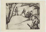 Artist: Dyson, Edward Ambrose. | Title: (Moving a field gun barrel). | Date: c.1942 | Technique: drypoint, printed in black ink with plate-tone, from one plate