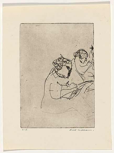 Artist: b'WILLIAMS, Fred' | Title: b'Bill Hannan reading to the children' | Date: 1965-66 | Technique: b'etching, drypoint and flat biting, printed in black ink, from one copper plate' | Copyright: b'\xc2\xa9 Fred Williams Estate' Artist: b'WILLIAMS, Fred' | Title: b'Bill Hannan reading to the children' | Date: 1965-66 | Technique: b'etching, drypoint and flat biting, printed in black ink, from one copper plate' | Copyright: b'\xc2\xa9 Fred Williams Estate'