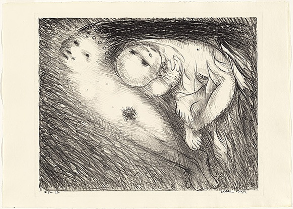 Artist: b'BOYD, Arthur' | Title: b'St Francis lying in the flames.' | Date: (1965) | Technique: b'lithograph, printed in black ink, from one plate' | Copyright: b'Reproduced with permission of Bundanon Trust' Artist: b'BOYD, Arthur' | Title: b'St Francis lying in the flames.' | Date: (1965) | Technique: b'lithograph, printed in black ink, from one plate' | Copyright: b'Reproduced with permission of Bundanon Trust'