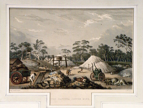 Artist: b'Angas, George French.' | Title: b'The Kapunda copper mine.' | Date: 1846-47 | Technique: b'lithograph, printed in colour, from multiple stones; varnish highlights by brush' Artist: b'Angas, George French.' | Title: b'The Kapunda copper mine.' | Date: 1846-47 | Technique: b'lithograph, printed in colour, from multiple stones; varnish highlights by brush'