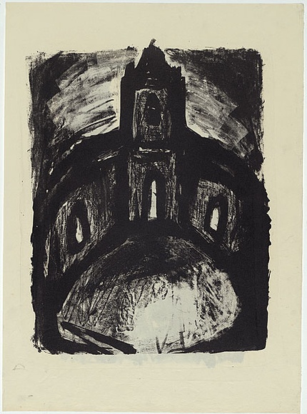 Artist: b'MADDOCK, Bea' | Title: b'Ruined church' | Date: 1961 | Technique: b'lithograph, printed in black ink, from one stone' Artist: b'MADDOCK, Bea' | Title: b'Ruined church' | Date: 1961 | Technique: b'lithograph, printed in black ink, from one stone'