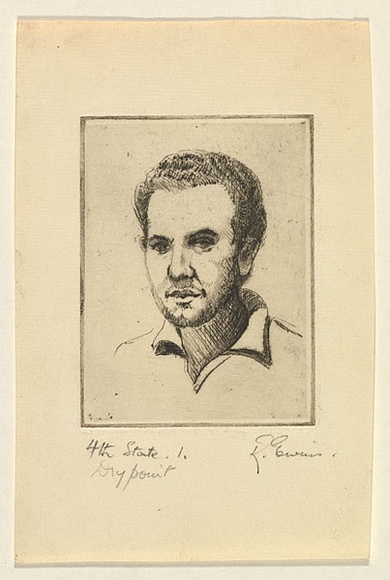 Artist: EWINS, Rod | Title: [self-portrait]. | Date: 1963 | Technique: drypoint, printed in black ink, from one copper plate