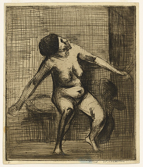 Artist: b'WILLIAMS, Fred' | Title: b'Nude figure' | Date: 1954-55 | Technique: b'etching, printed in black ink with plate-tone, from one zinc plate' | Copyright: b'\xc2\xa9 Fred Williams Estate' Artist: b'WILLIAMS, Fred' | Title: b'Nude figure' | Date: 1954-55 | Technique: b'etching, printed in black ink with plate-tone, from one zinc plate' | Copyright: b'\xc2\xa9 Fred Williams Estate'
