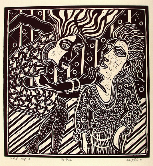 Artist: b'Gilford, Sue.' | Title: b'The dance' | Date: 1981 | Technique: b'linocut, printed in black ink, from one block' Artist: b'Gilford, Sue.' | Title: b'The dance' | Date: 1981 | Technique: b'linocut, printed in black ink, from one block'
