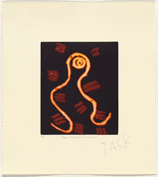 Artist: b'Ross, Jack Jakamarra.' | Title: b'ngapa kurnjuwu-rla jukurrpa' | Date: 2003 | Technique: b'etching, on one zinc plate'