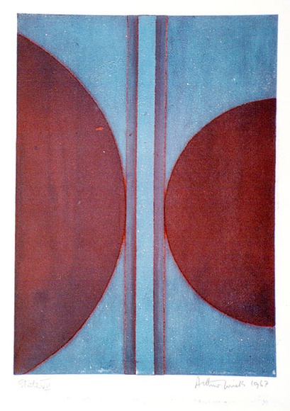 Artist: b'WICKS, Arthur' | Title: b'Bluebird' | Date: 1967 | Technique: b'etching and aquatint, printed in colour, from one plate' Artist: b'WICKS, Arthur' | Title: b'Bluebird' | Date: 1967 | Technique: b'etching and aquatint, printed in colour, from one plate'