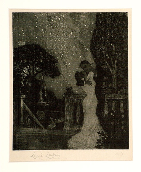 Artist: b'LINDSAY, Lionel' | Title: b'Romance of old, her terrace in the evening' | Date: 1908-09 | Technique: b'etching and aquatint, printed in black ink, from one plate' | Copyright: b'Courtesy of the National Library of Australia' Artist: b'LINDSAY, Lionel' | Title: b'Romance of old, her terrace in the evening' | Date: 1908-09 | Technique: b'etching and aquatint, printed in black ink, from one plate' | Copyright: b'Courtesy of the National Library of Australia'