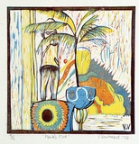 Artist: b'Varvaressos, Vicki.' | Title: bFrank's flat | Date: 1982 | Technique: b'linocut, printed in colour, from mutliple blocks' | Copyright: b'\xc2\xa9 Vicki Varvaressos'
