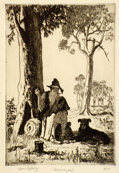 Artist: b'LINDSAY, Lionel' | Title: b'His only pair.' | Date: 1937 | Technique: b'etching, printed in brown ink, from one plate' | Copyright: b'Courtesy of the National Library of Australia' Artist: b'LINDSAY, Lionel' | Title: b'His only pair.' | Date: 1937 | Technique: b'etching, printed in brown ink, from one plate' | Copyright: b'Courtesy of the National Library of Australia'