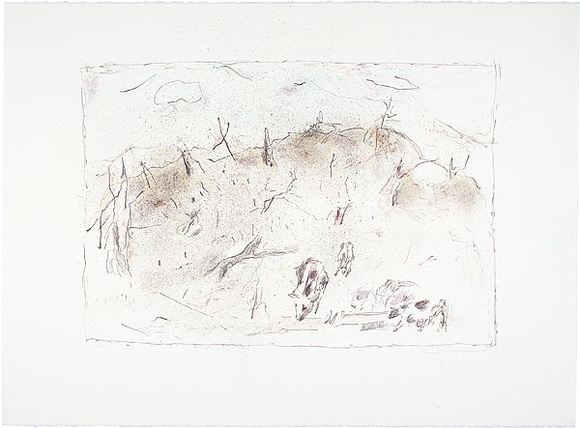 Artist: b'MACQUEEN, Mary' | Title: b'Pastoral landscape.' | Date: 1990, March-August | Technique: b'lithograph, printed in colour, from multiple stones [or plates]' | Copyright: b'Courtesy Paulette Calhoun, for the estate of Mary Macqueen'