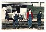 Artist: b'Martin, Mandy.' | Title: b'Adelaide railway station [2]' | Date: 1974 | Technique: b'screenprint, printed in colour, from four stencils' | Copyright: b'\xc2\xa9 Mandy Martin. Licensed by VISCOPY, Australia'