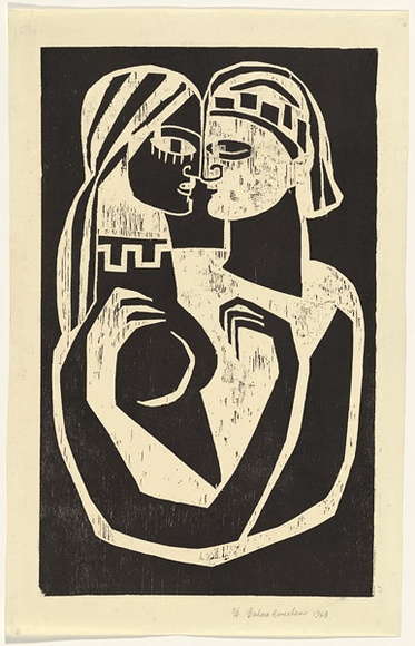 Artist: b'HANRAHAN, Barbara' | Title: b'We are one' | Date: 1960 | Technique: b'woodcut, printed in black ink, from one block' Artist: b'HANRAHAN, Barbara' | Title: b'We are one' | Date: 1960 | Technique: b'woodcut, printed in black ink, from one block'
