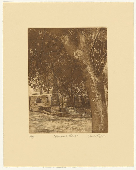 Artist: b'GRIFFITH, Pamela' | Title: b'Macquarie Obelisk' | Date: 1982 | Technique: b'hardground-etching and aquatint, printed in brown ink, from one zinc plate' | Copyright: b'\xc2\xa9 Pamela Griffith' Artist: b'GRIFFITH, Pamela' | Title: b'Macquarie Obelisk' | Date: 1982 | Technique: b'hardground-etching and aquatint, printed in brown ink, from one zinc plate' | Copyright: b'\xc2\xa9 Pamela Griffith'