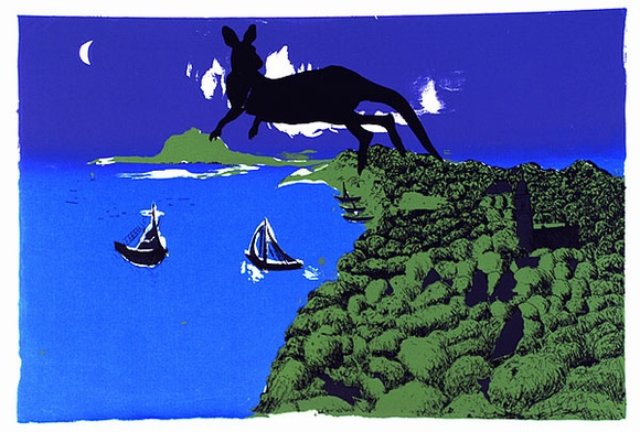 Artist: b'Awabakal Aboriginal Co-Operative Silk Screen Collective.' | Title: b'Legend of the black kangaroo' | Date: 1984 | Technique: b'screenprint, printed in colour, from multiple stencils' Artist: b'Awabakal Aboriginal Co-Operative Silk Screen Collective.' | Title: b'Legend of the black kangaroo' | Date: 1984 | Technique: b'screenprint, printed in colour, from multiple stencils'