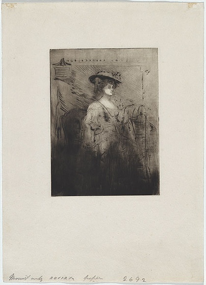 Artist: b'Conder, Charles.' | Title: b'Portrait of Mrs Conder.' | Date: c.1905 | Technique: b'drypoint, printed in black ink with plate-tone, from one plate' Artist: b'Conder, Charles.' | Title: b'Portrait of Mrs Conder.' | Date: c.1905 | Technique: b'drypoint, printed in black ink with plate-tone, from one plate'