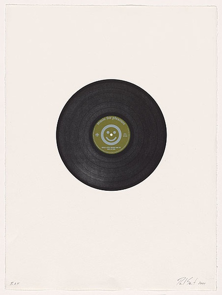 Artist: b'SAINT, Paul' | Title: bWhole lotta' shakin goin' on - Jerry Lee Lewis. | Date: 2001 | Technique: b'relief print of a record and screenprint, printed in colour, from one record and two stencils' Artist: b'SAINT, Paul' | Title: bWhole lotta' shakin goin' on - Jerry Lee Lewis. | Date: 2001 | Technique: b'relief print of a record and screenprint, printed in colour, from one record and two stencils'