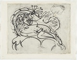 Artist: b'BOYD, Arthur' | Title: b'Figure on a couch with bouquet in ear.' | Date: (1968-69) | Technique: b'etching, printed in black ink, from one plate' | Copyright: b'Reproduced with permission of Bundanon Trust'