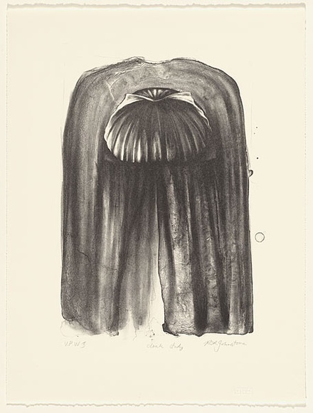 Artist: b'Johnstone, Ruth.' | Title: b'Cloak study' | Date: 1988 | Technique: b'lithograph, printed in black ink, from one stone' Artist: b'Johnstone, Ruth.' | Title: b'Cloak study' | Date: 1988 | Technique: b'lithograph, printed in black ink, from one stone'