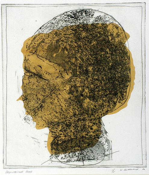 Artist: b'Clutterbuck, Jock.' | Title: b'Capriconical head.' | Date: 1966 | Technique: b'etching and aquatint, printed in colour' Artist: b'Clutterbuck, Jock.' | Title: b'Capriconical head.' | Date: 1966 | Technique: b'etching and aquatint, printed in colour'