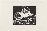 Artist: Groblicka, Lidia | Title: Guitarist | Date: 1960 | Technique: woodcut, printed in black ink, from one block
