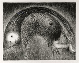 Artist: b'BOYD, Arthur' | Title: b'The Wolf of Gubbio with St Francis in a bent tree.' | Date: (1965) | Technique: b'lithograph, printed in black ink, from one plate' | Copyright: b'Reproduced with permission of Bundanon Trust'