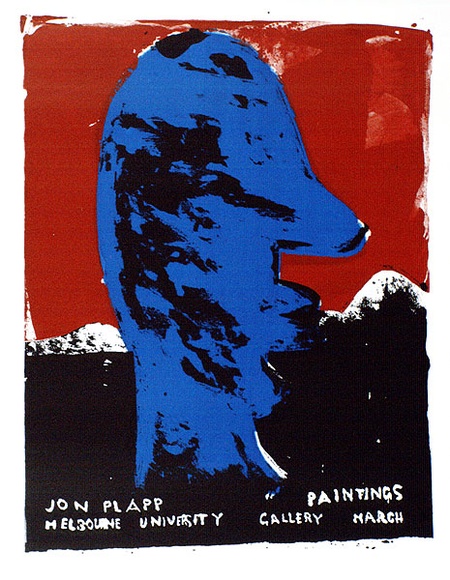Artist: b'MERD INTERNATIONAL' | Title: b'Poster: Jon Plapp, Painting Melbourne University Gallery, March' | Date: 1984 | Technique: b'screenprint' Artist: b'MERD INTERNATIONAL' | Title: b'Poster: Jon Plapp, Painting Melbourne University Gallery, March' | Date: 1984 | Technique: b'screenprint'