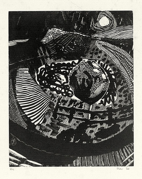 Artist: b'Shaw, Michael Allen.' | Title: b'(Still life)' | Date: 1962 | Technique: b'wood-engraving, printed in black ink, from one block' Artist: b'Shaw, Michael Allen.' | Title: b'(Still life)' | Date: 1962 | Technique: b'wood-engraving, printed in black ink, from one block'
