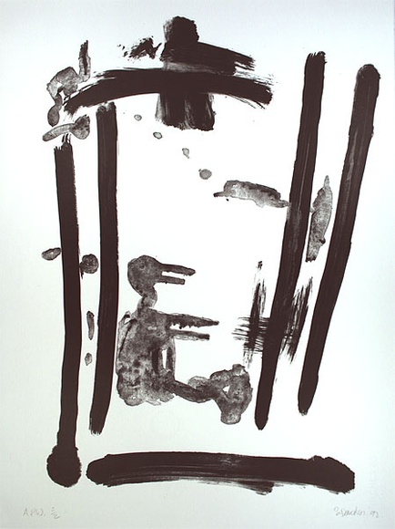 Artist: b'Danaher, Suzanne.' | Title: b'Birdman goes barefoot' | Date: 1992, May | Technique: b'lithograph, printed in black ink, from one stone' Artist: b'Danaher, Suzanne.' | Title: b'Birdman goes barefoot' | Date: 1992, May | Technique: b'lithograph, printed in black ink, from one stone'