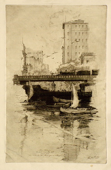 Artist: b'Bull, Norma C.' | Title: bBatman's landing. | Date: 1935 | Technique: b'etching, aquatint and burnishing, printed in black ink, from one plate' Artist: b'Bull, Norma C.' | Title: bBatman's landing. | Date: 1935 | Technique: b'etching, aquatint and burnishing, printed in black ink, from one plate'