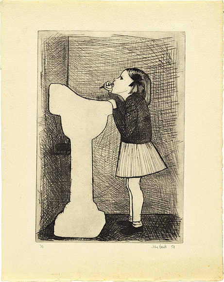 Artist: b'Brack, John.' | Title: b'Second daughter.' | Date: 1954 | Technique: b'drypoint, printed in black ink with plate-tone, from one copper plate' | Copyright: b'\xc2\xa9 Helen Brack' Artist: b'Brack, John.' | Title: b'Second daughter.' | Date: 1954 | Technique: b'drypoint, printed in black ink with plate-tone, from one copper plate' | Copyright: b'\xc2\xa9 Helen Brack'